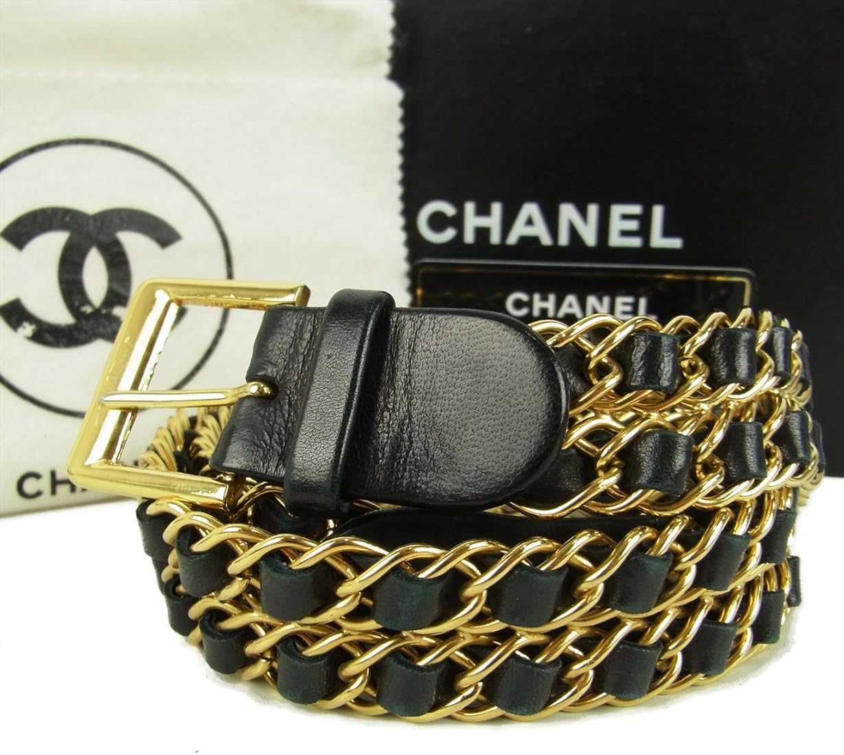 Amazon | [CHANEL] (シャネル) 75 レザー Wチェーン 細 ベルト 箱付き